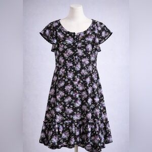 Justice Black and Purple Floral Dress Size 18 Plus